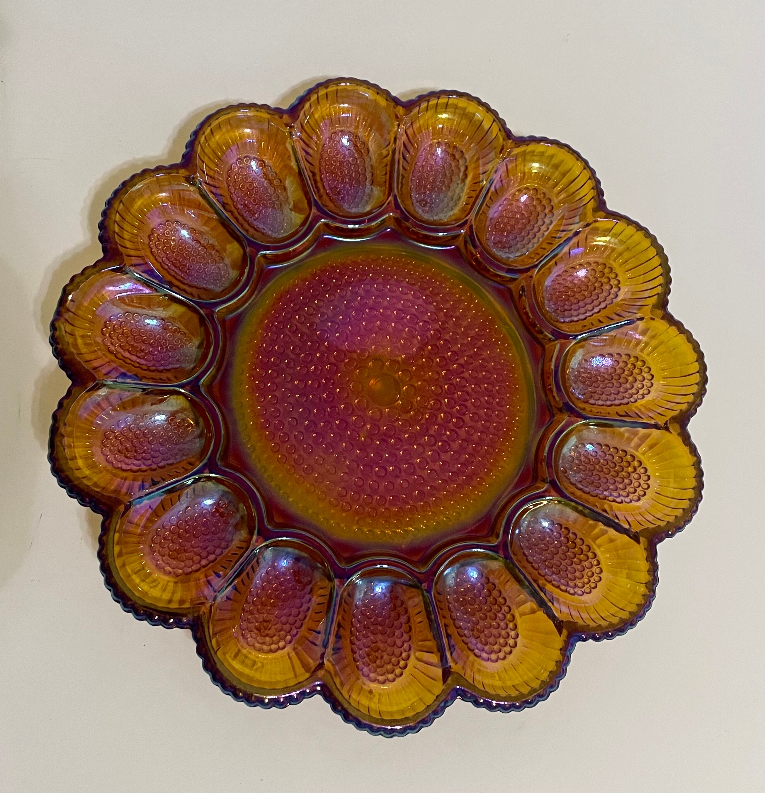 Indiana Glass Amber Carnival Glass Deviled Egg Plate 1960s