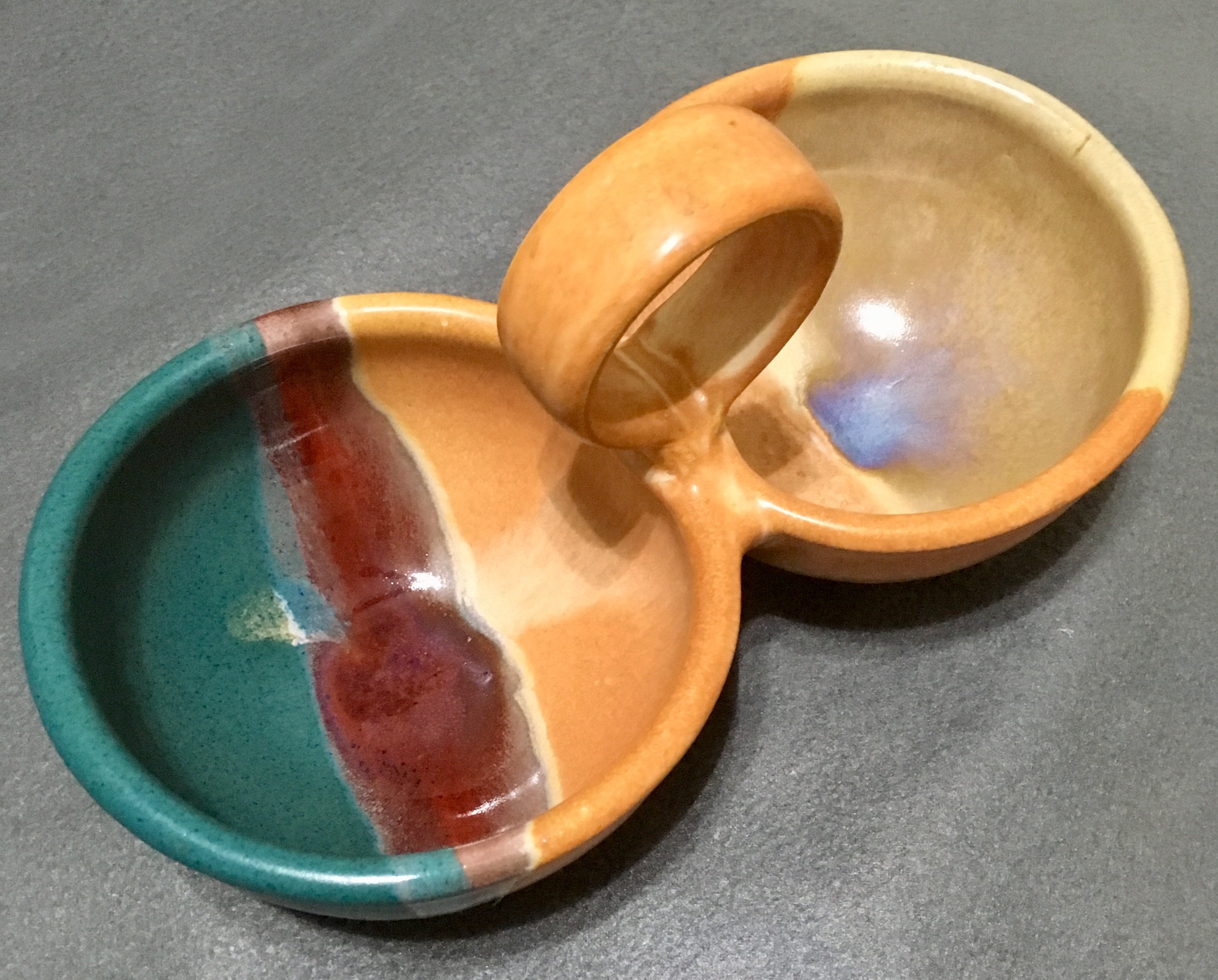 Walt Glass McQeeney Pottery Drip Glaze Divided Serving Bowl