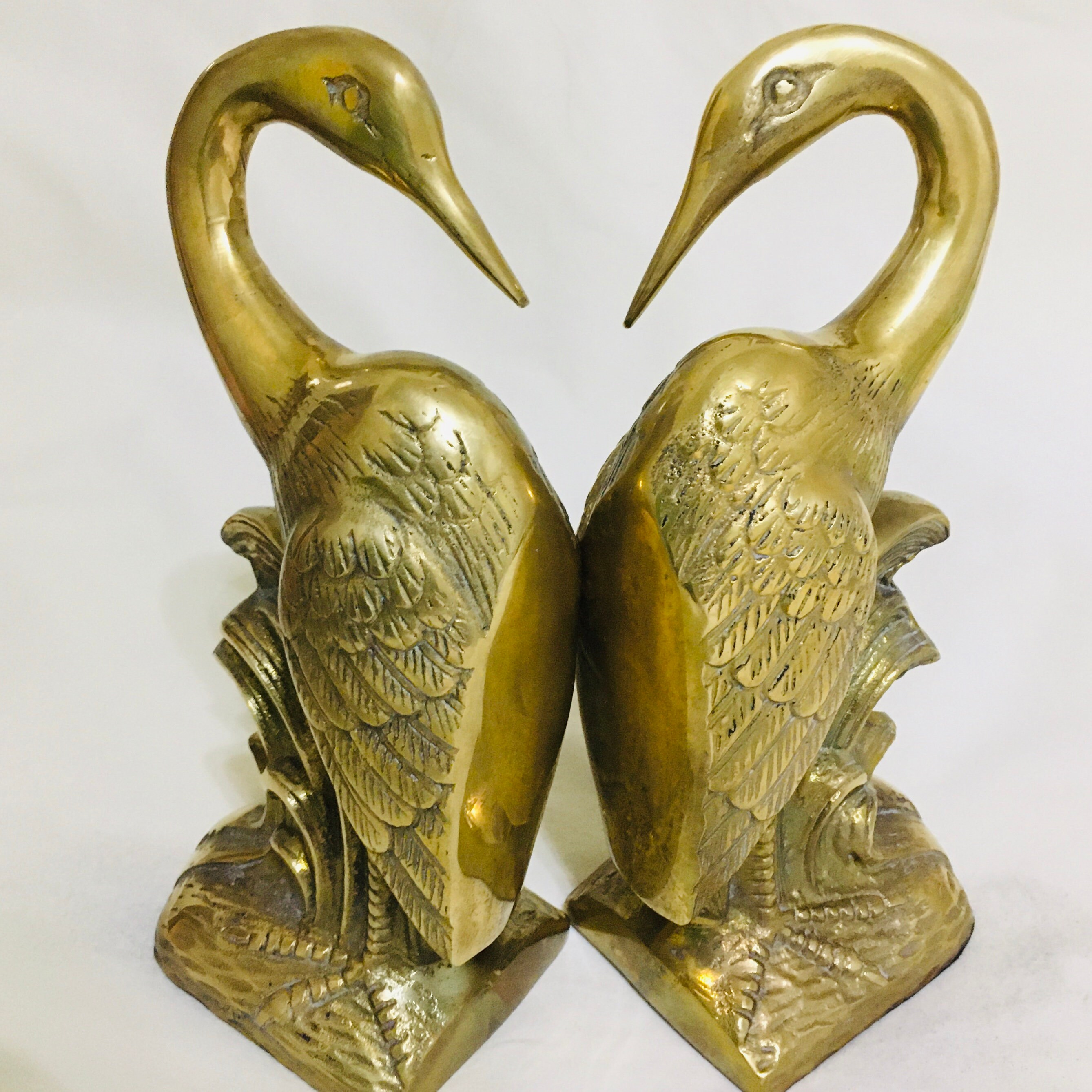 Brass Crane Bookends Vintage MidCentury Modern