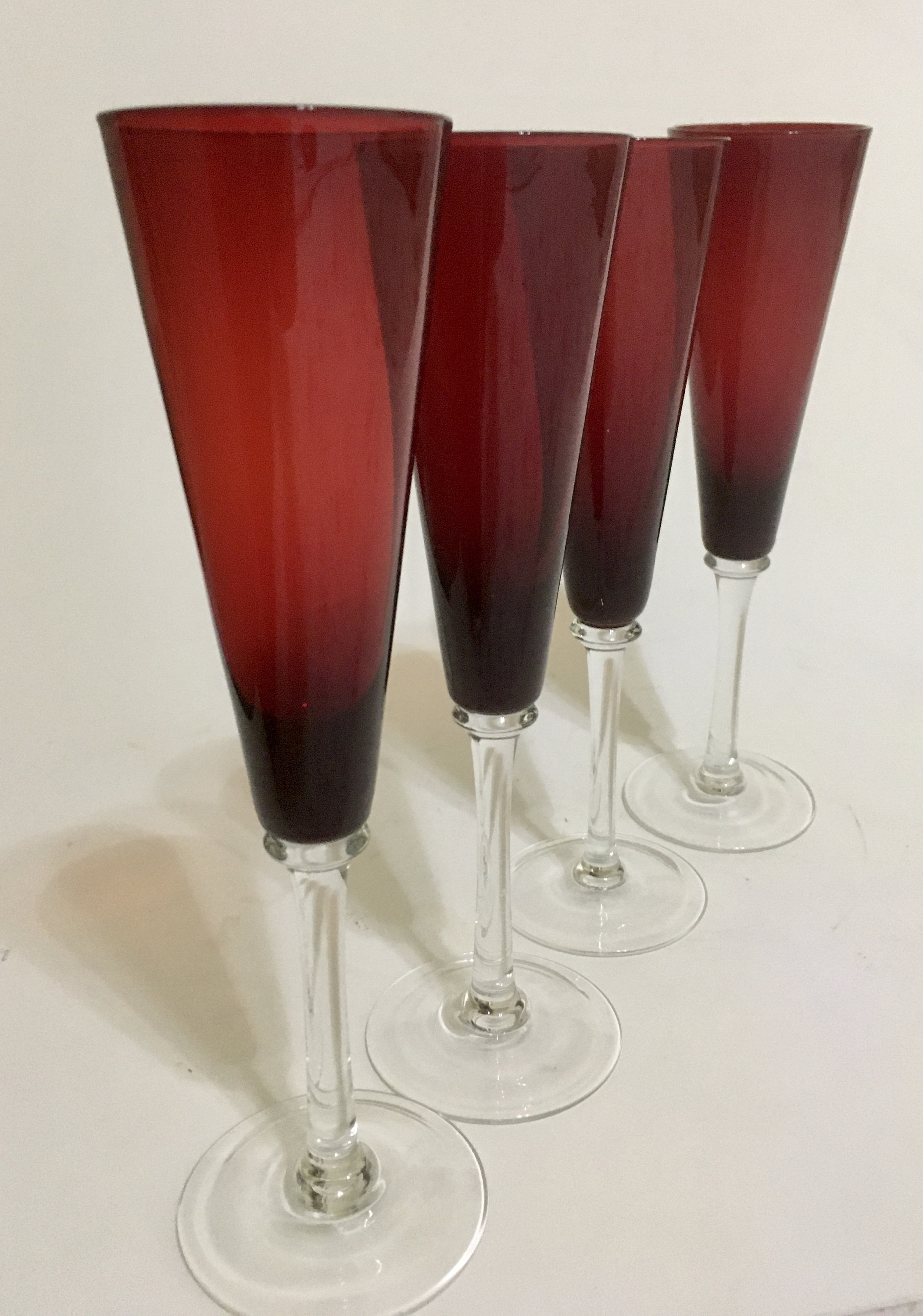 Vintage Ruby Red Champagne Flutes Tall 9.75 Set of Four