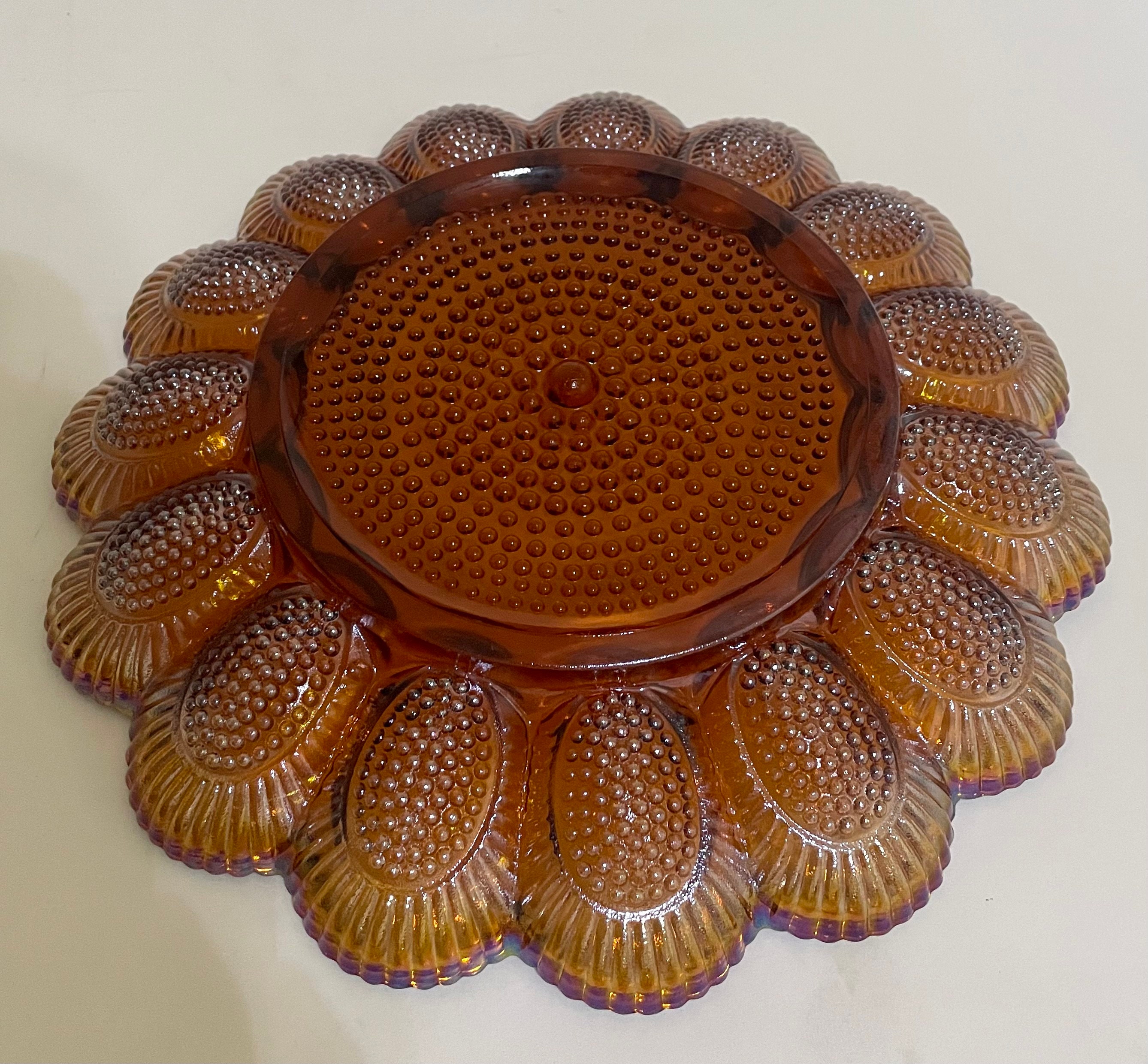 Indiana Glass Amber Carnival Glass Deviled Egg Plate 1960s