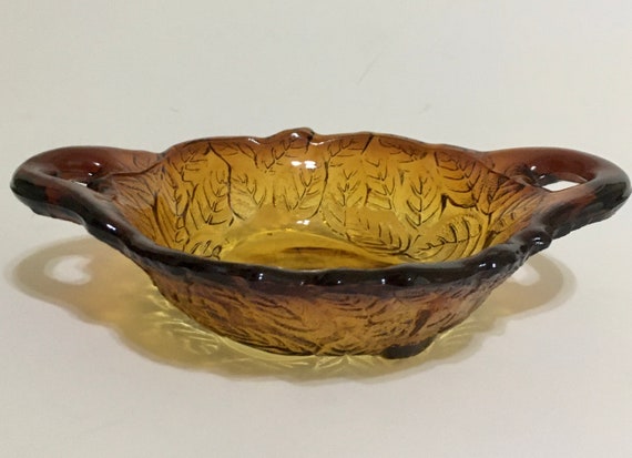 Indiana Glass Tiara  2 Handled "Burnt Honey" Amber Sweet Pear Bowl