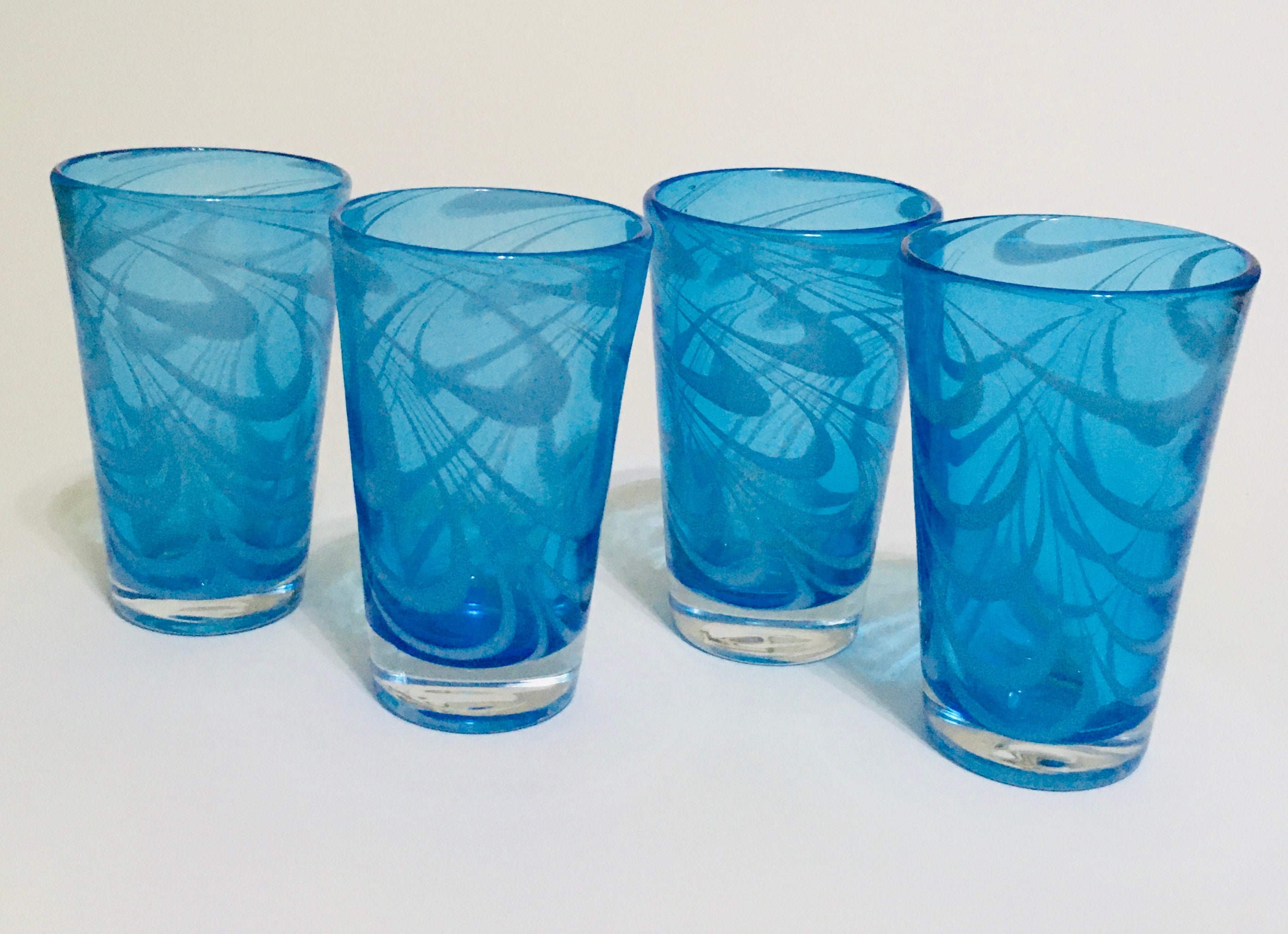 Teal Blue and White Swirl Drinking Glasses