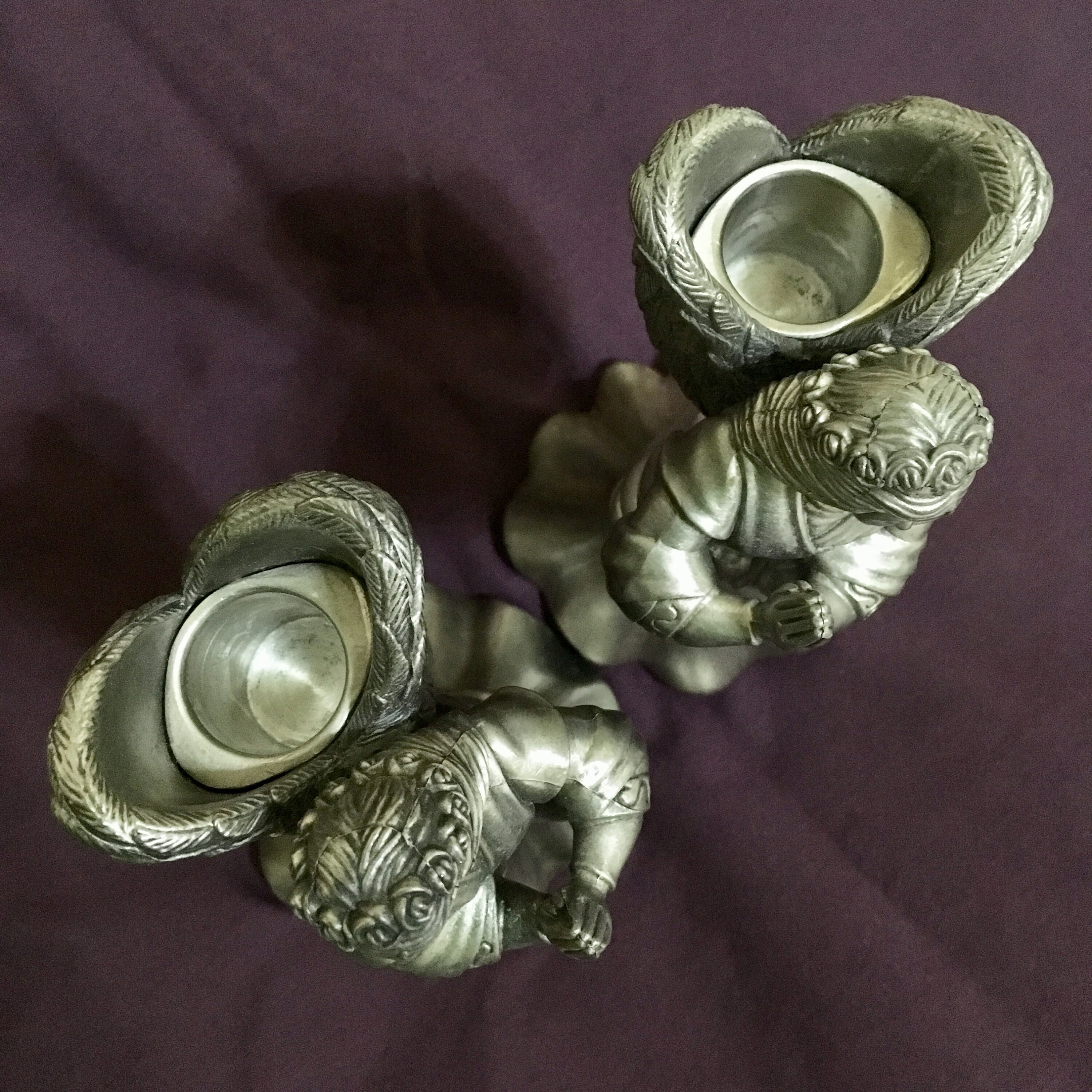 Pewter Pair of Angel Candle Holders