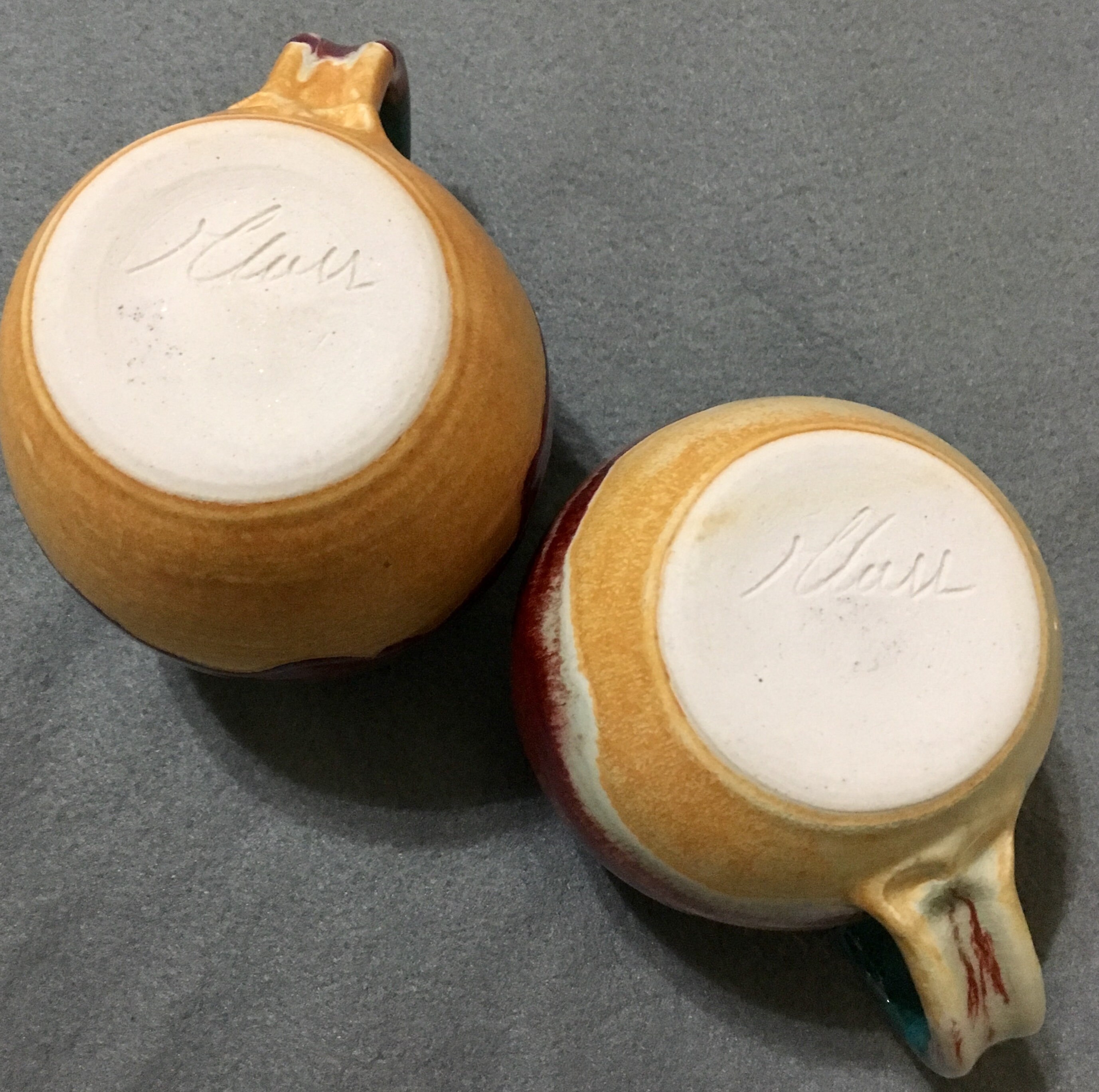 McQeeney Pottery Drip Glaze Coffee Mugs by Walt Glass