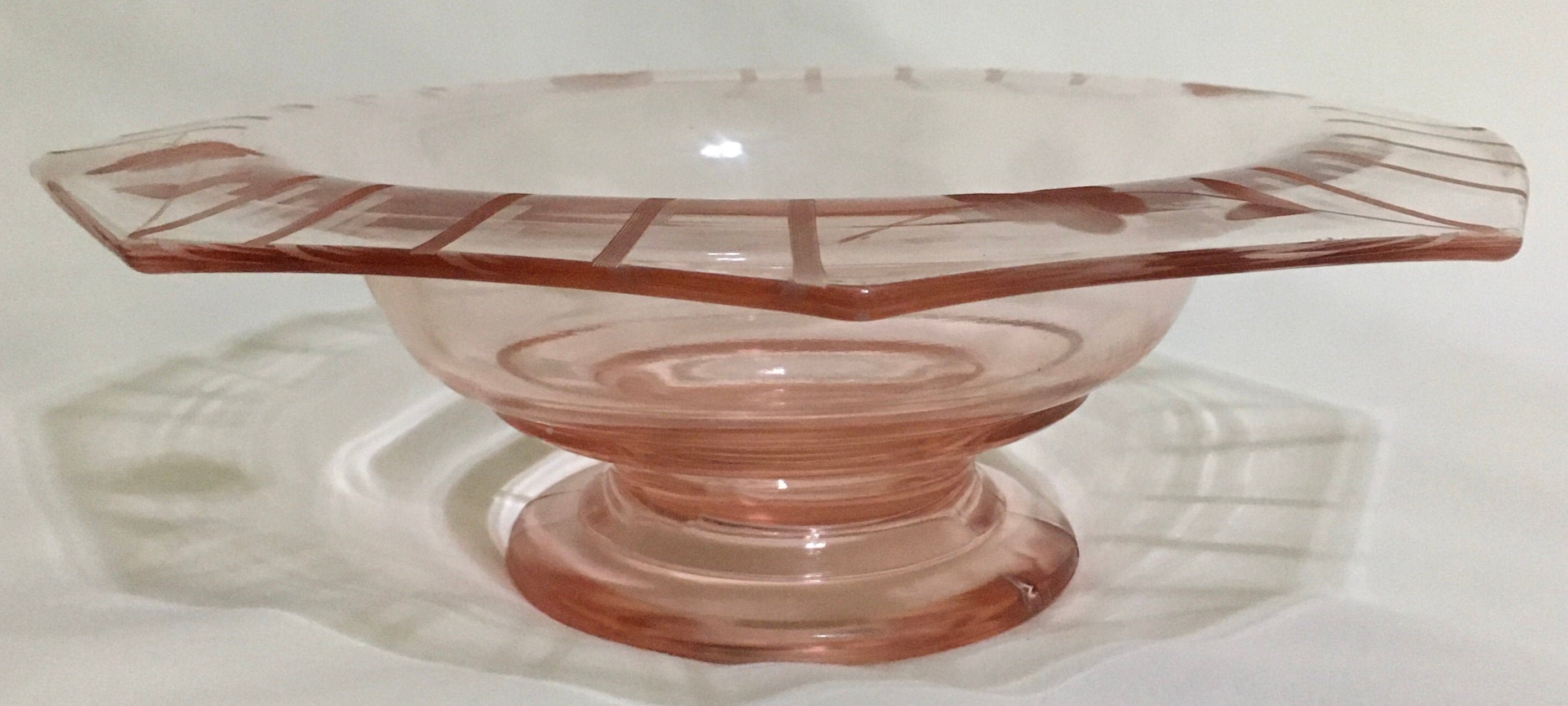Pink Depression Glass Etched Pansy and Ribbed Wide Rim Etsy