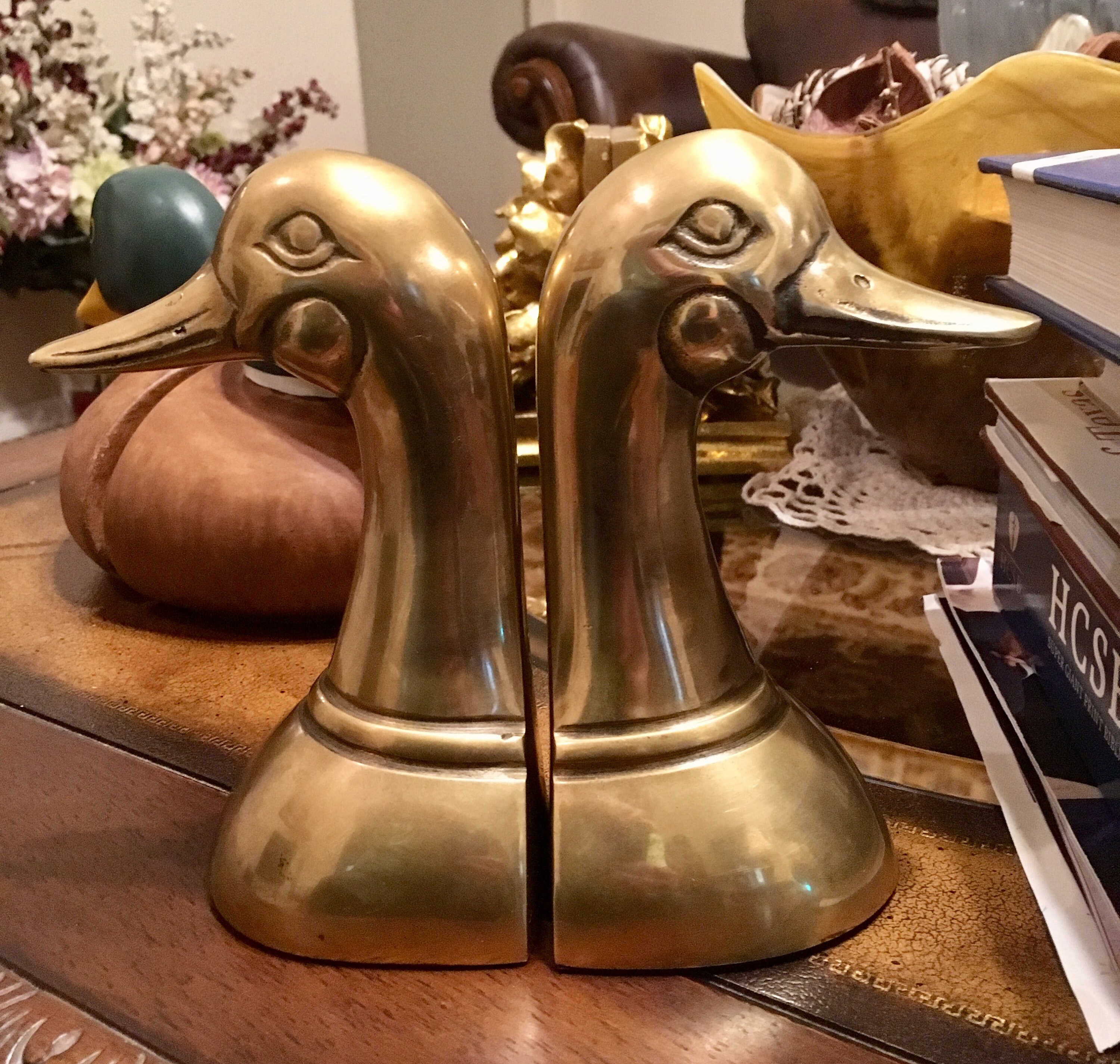 Vintage Mid Century Brass Duck Bookends