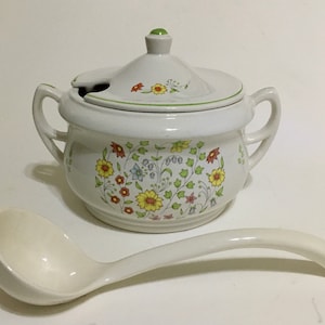 Soup Tureen Floral Pattern with Ladle