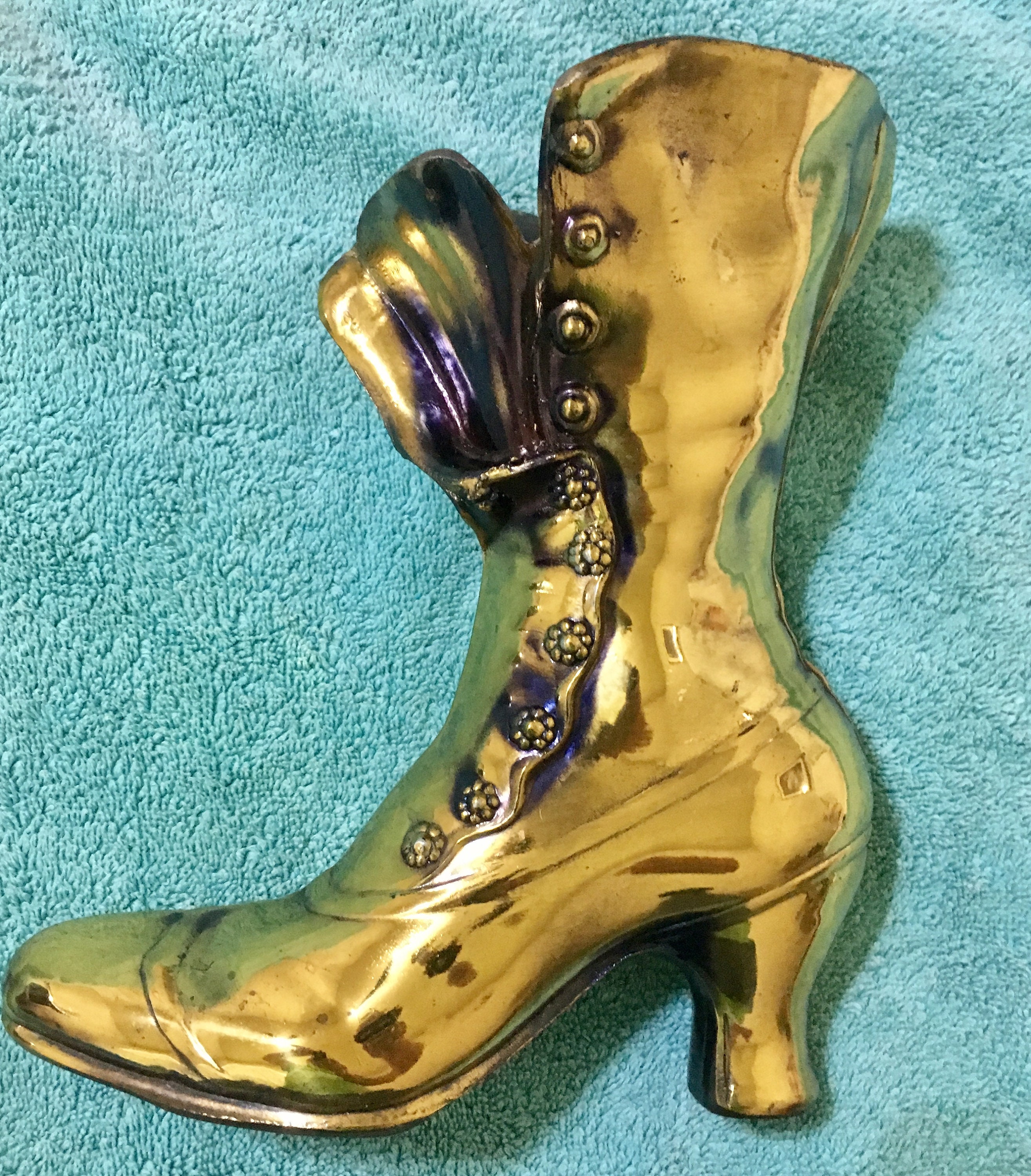 Vintage Solid Brass Victorian Styled Boot Vase
