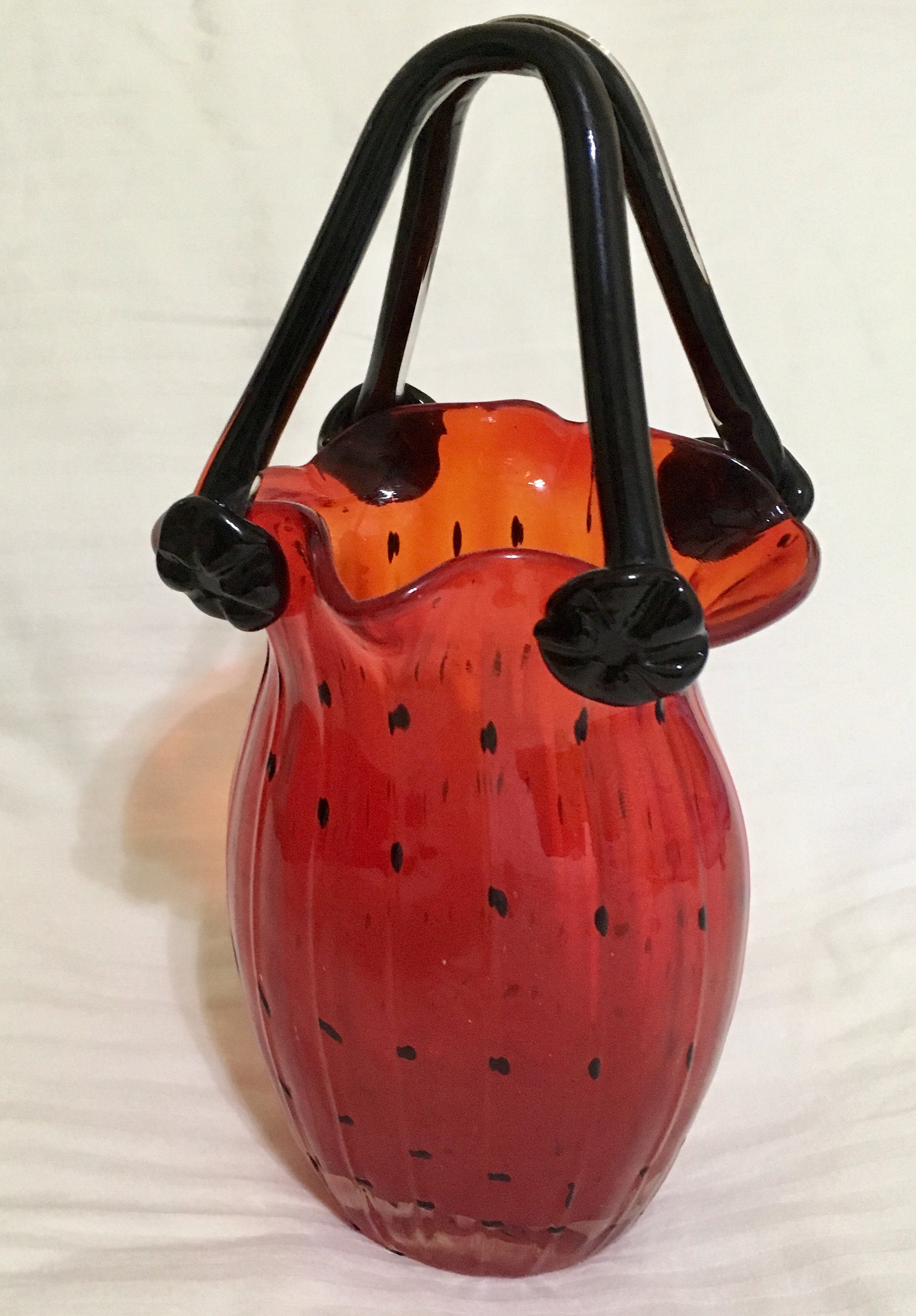 Block Crystal Jennifer Evening Bag Glass Purse Vase, Watermelon Red and