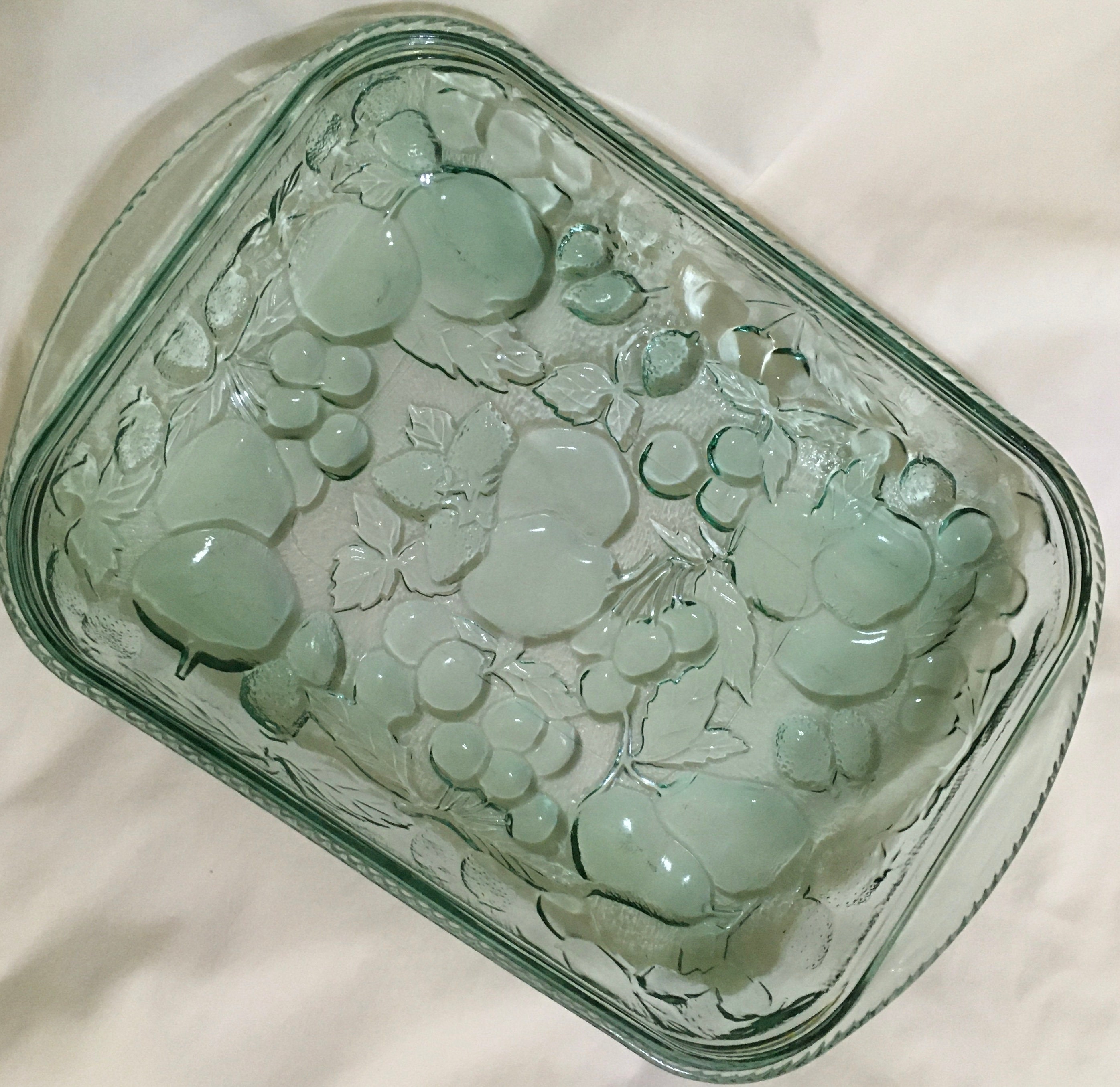 Libby Orchard Fruit Green Glass Baking Dish