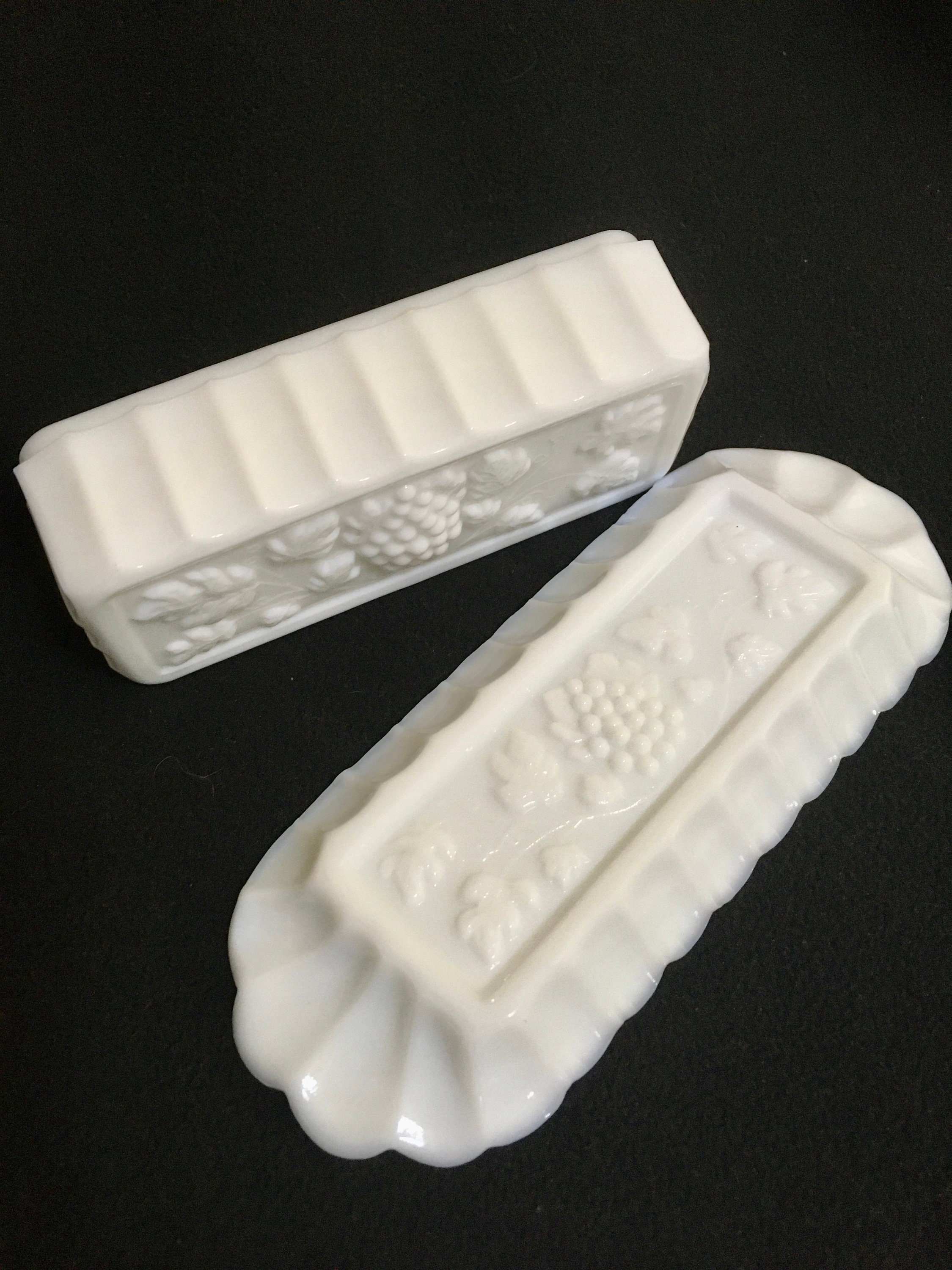 Westmoreland Paneled Grape Milk Glass Butter Dish 1950s