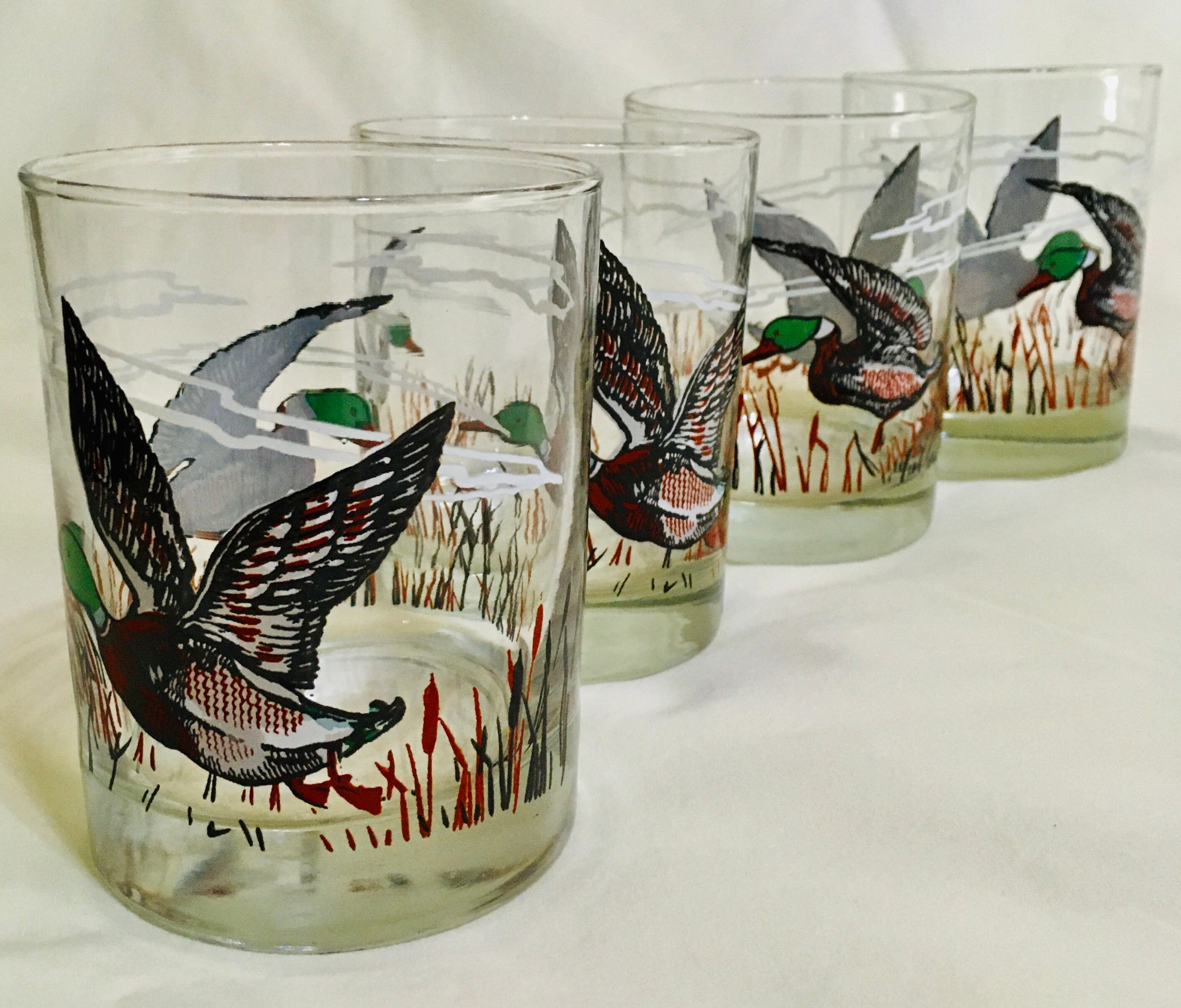 Mallard, Ducks with Reeds and Clouds Tumblers Glasses/Barware Set of Four