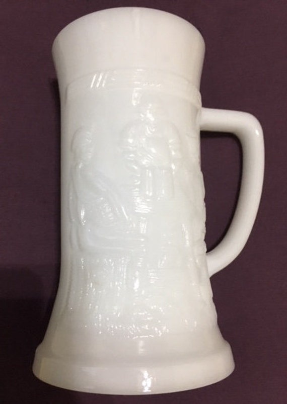 Vintage Federal White Milk Glass Stein/Mug Tavern Scene