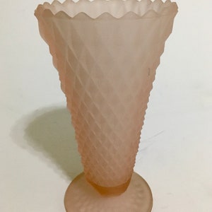 Indiana Glass Frosted Pink Diamond Point Vase 8&quot;