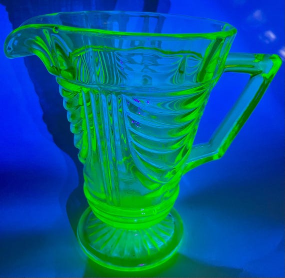 Sowerby Ellison Glass Uranium/Vaseline Glass Green Pitcher 7" Tall