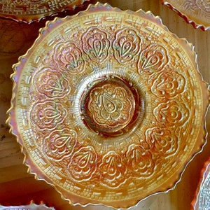 Fenton Medallón persa Calabaza Caléndula Carnaval Vidrio 6 &quot;Plato 1911 a principios de la década de 1920