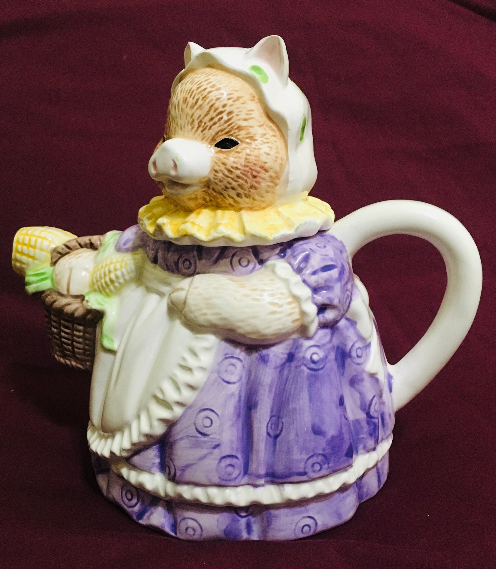 Heritage Mint Ceramic Pig Teapot Purple Dress White Apron and Etsy