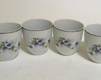 Wawel Royal Vienna Collection Poland Purple Pansies Cups Set of 4