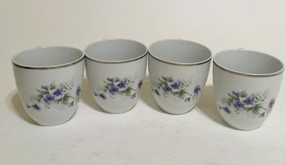 Wawel Royal Vienna Collection Poland Purple Pansies Cups Set of 4