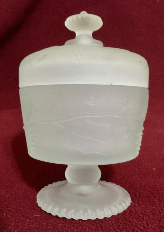 Frosted Glass Trinket Candy Jar by Avon Elusive Skin Softener