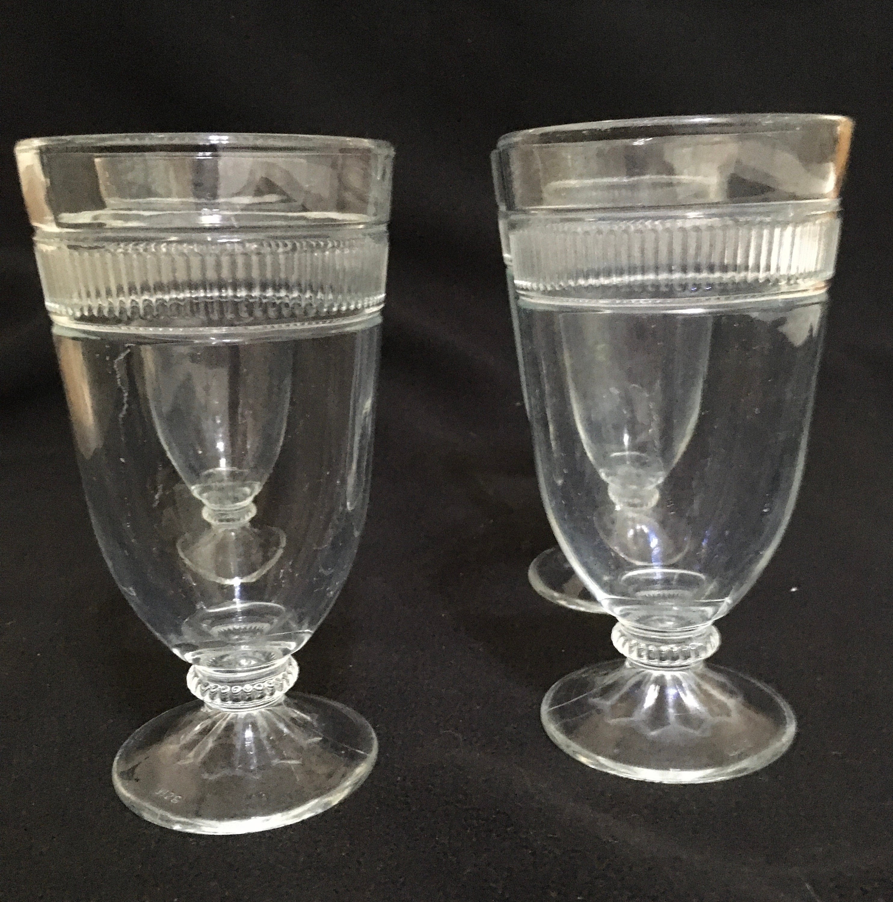 Martha Stewart Ice Tea Glasses Clear with Band of Vertical Lines Set of