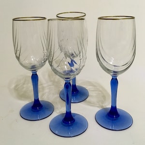Lenox Swag Drape Cobalt Blue Stem Crystal Wine Glasses  Set of Four or Two