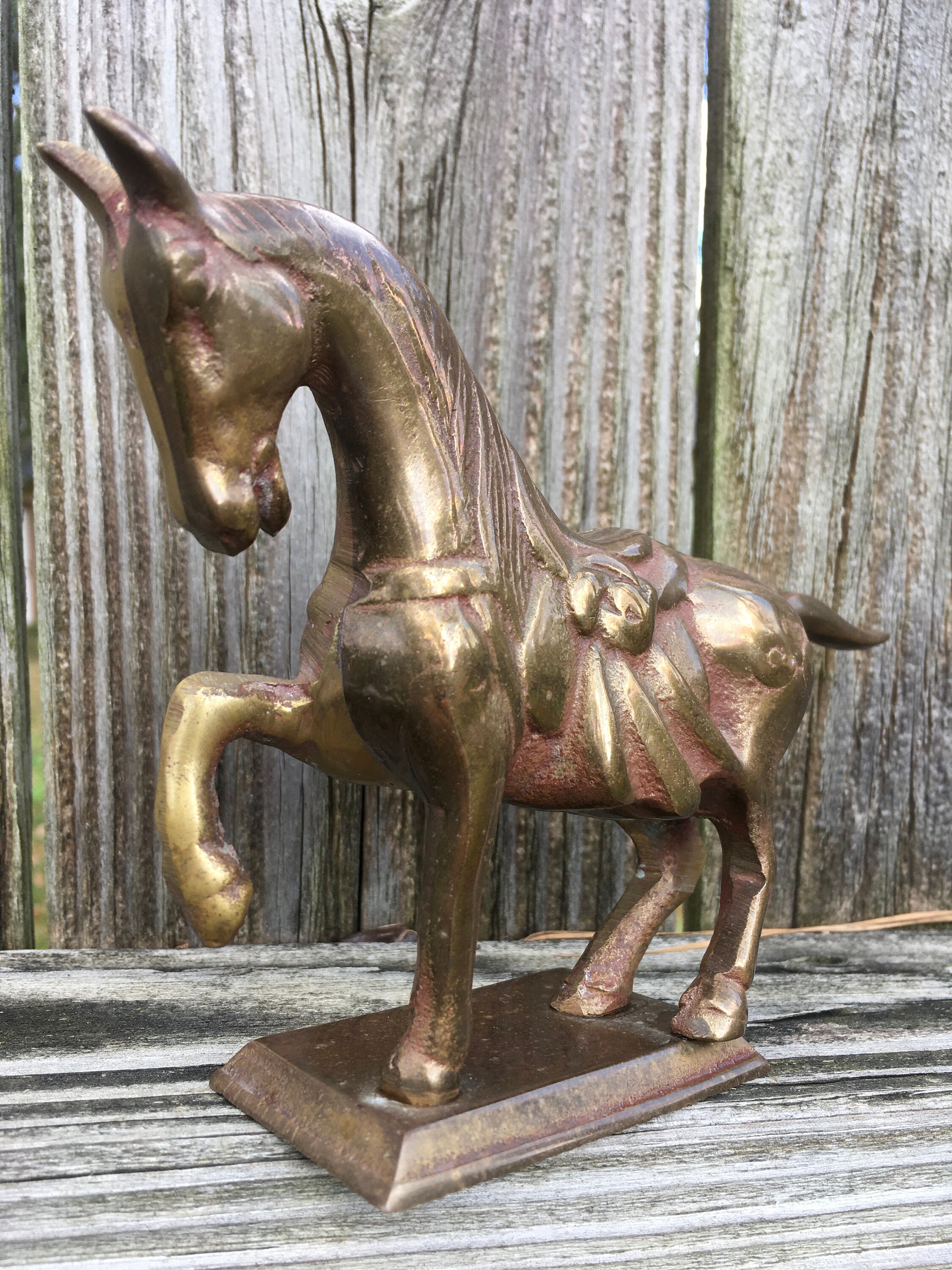 Solid Brass Horse Statue Vintage 4 7/8 Tall