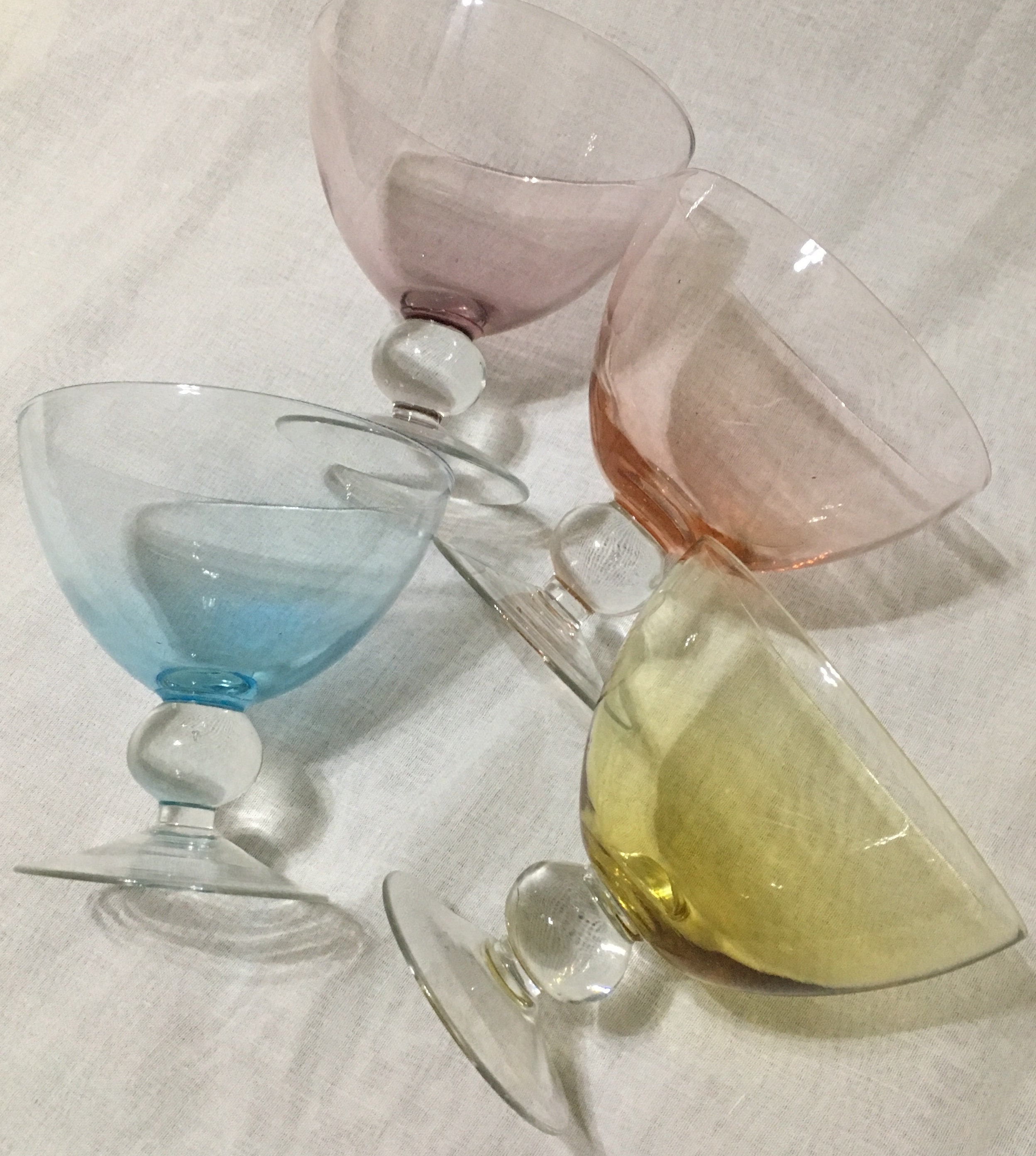 Multi Color Ball Stemmed Hand Blown Cocktail Glasses, Set of 4 Scrimp