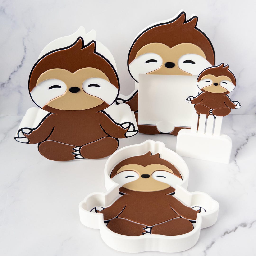 Sloth Desk Organizer Meditation Office Accessory Set Cute Workspace ...