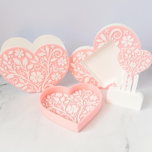 Heart Motif Desk Organizer Office Supply Caddy Set Organization Workspace Accessory Heart Storage Solution Sticky Note Holder Paperclip
