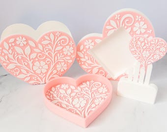 Heart Motif Desk Organizer Office Supply Caddy Set Organization Workspace Accessory Heart Storage Solution Sticky Note Holder Paperclip