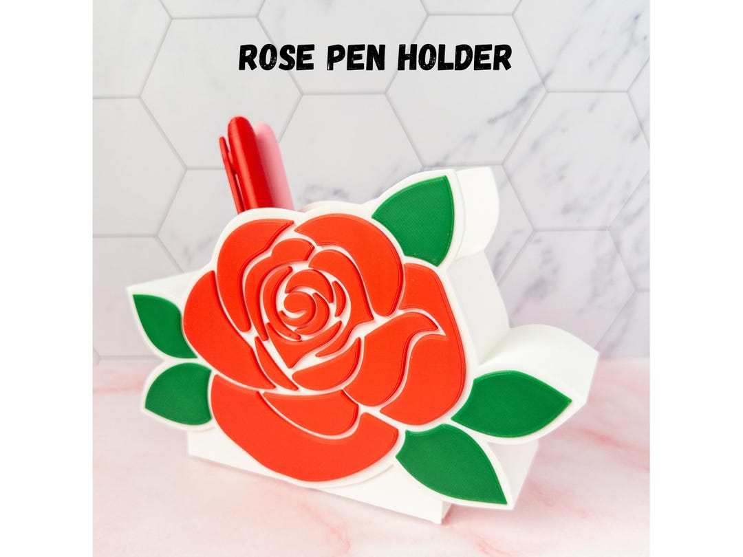 3D Printed Rose Pen Holder | Floral Desk Organizer - Etsy Australia