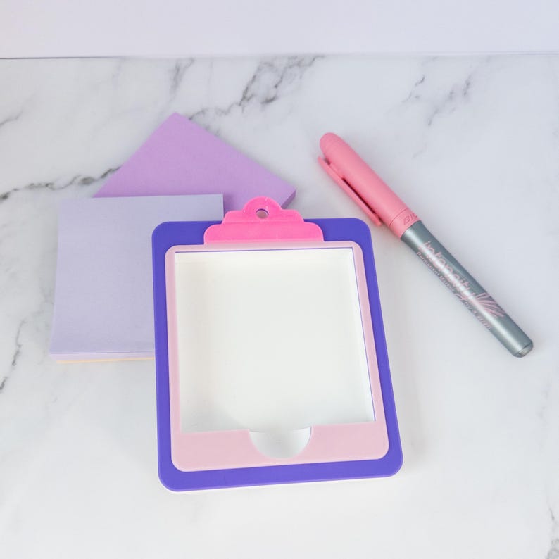 Cute Office Gift Mini Clipboard Sticky Note Holder Desktop Accessory Small Memo Pad Organizer Pink Purple Sparkle Design PLA Printed Material Colorful Desk Item Student Teacher Present Coworker Gift Idea Office Supply Essential Practical