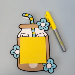Glasburk Skrivbord Anteckningshållare Kontorsorganisatör Tillbehörsset Pappersförvaringstillbehör Caddy Dekoration Blomdesign Blå sugrörsformad burk