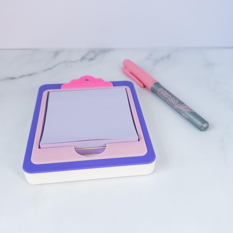 Pink Purple Clipboard Holder Sparkle Finish Design Mini Sticky Note Organizer Colorful Desktop Accessory PLA Printed Material Small Memo Pad Holder Office Desk Organization Tool Cute Office Supply Student Desk Essential Teacher Gift Idea