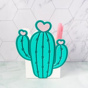 Cactus Pen Holder Desk Organizer Office Accessory Teal Design Succulent Stationery Storage Solution Plant Themed Desktop Creative Workspace
