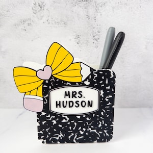 Composition Notebook Bow Pen Holder Desk Organizer Teacher Gift Classroom Decor School Accessory Writing Station Supply Caddy Office Storage