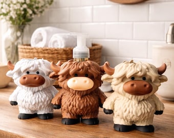 Highland Cow Foaming Bathroom Soap Dispenser Holder Accessory Kitchen Counter Decoration Farmhouse Style Decor Rustic Sink Organization