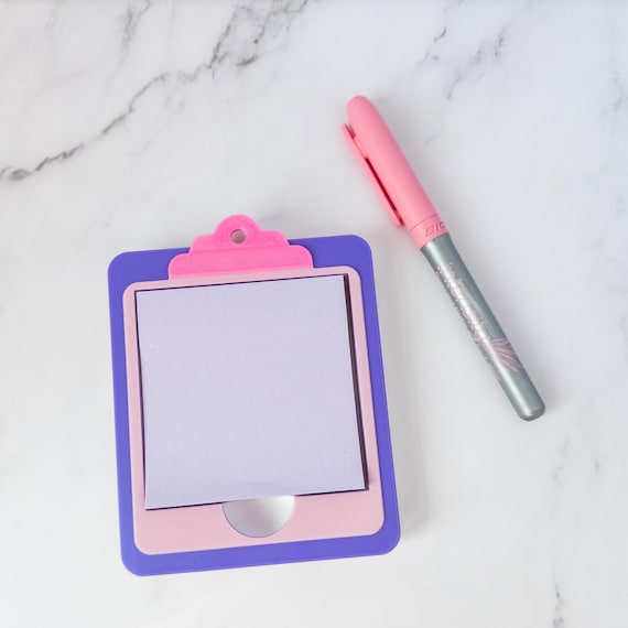 Mini Clipboard Sticky Note Holder Organizer Desktop Accessory Office Desk Cute Small Memo Pad Colorful Sparkly Pink Purple PLA Printed