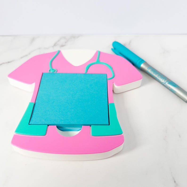 Medical Professional Gift Nurse Sticky Holder Note Organizer Perfect Present Healthcare Worker Appreciation Nursing Graduation Gift Stethoscope Design Detail Pink Teal Scrub Shape Desk Accessory Office Organization Tool Hospital Staff