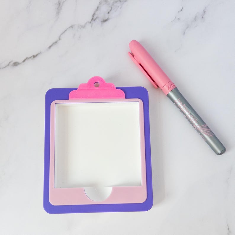 Sticky Note Organizer Mini Clipboard Holder Desktop Accessory Office Desk Item Practical Memo Pad Holder Pink Purple Design Sparkle Finish Detail PLA Printed Material Colorful Office Supply Small Lightweight Portable Organization Solution