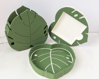 Monstera Desk Organizer Office Accessory Plant Themed Workspace Decor Green Leaf Storage Solution Tropical Design Stationery Holder