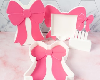 Coquette Desk Set Bow Organizer Cute Accessory Feminine Workspace Stationery Holder Kawaii Item Girly Supply Decorative Pen Paperclip Tray