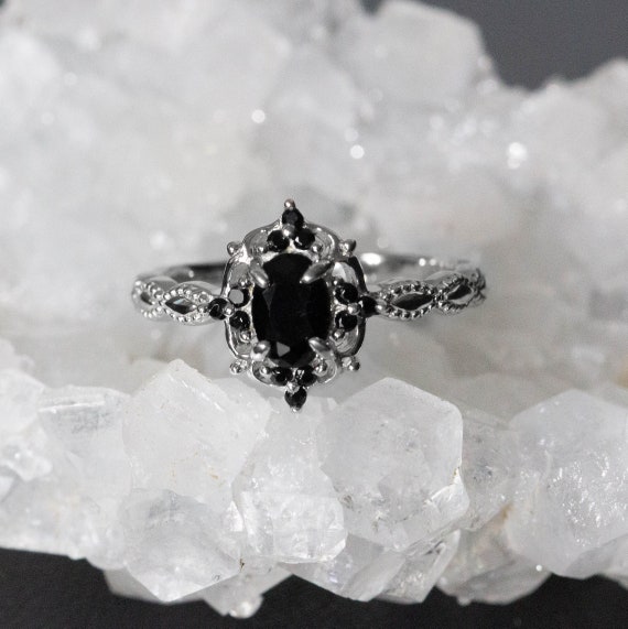 harina Porque combate Juego de anillo de piedra negra Anillo de diamantes negros - Etsy España