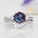 Alexandrite Ring Set - Teal Purple Alexandrite - Sterling Silver- Engagement Ring - June Birthstone - Anniversary - Gift for Her