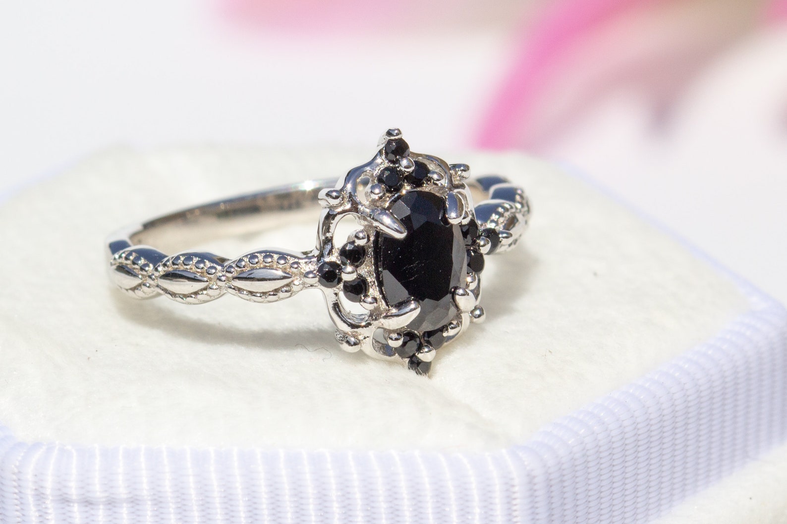 Schwarzer Stein Ring Set Schwarzer Diamant Ring Sterling | Etsy