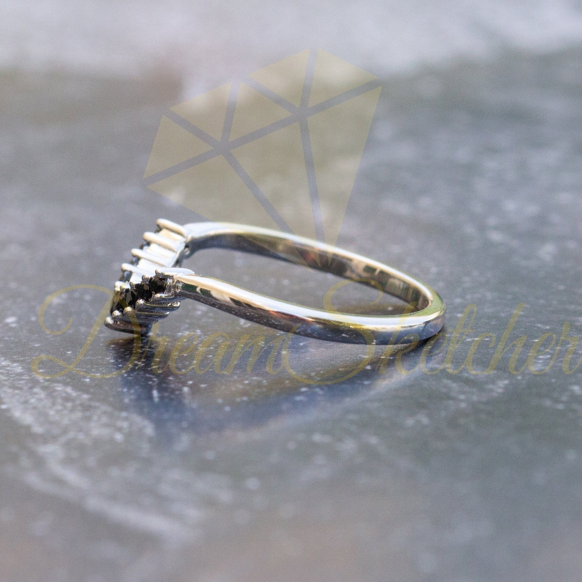 Black Ring Band Curved Band Solid 14k White Gold Wedding Etsy