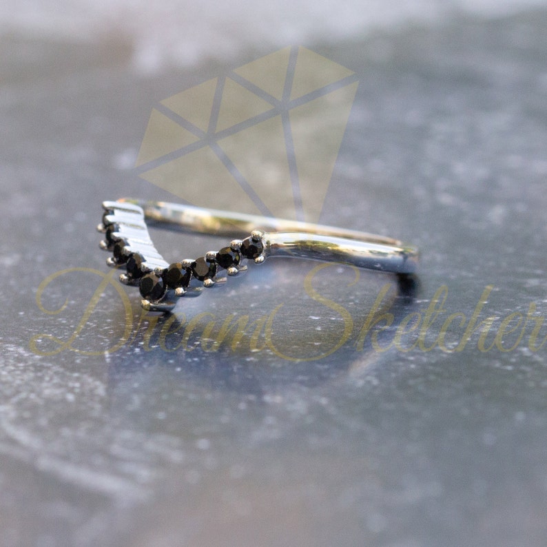 Black Ring Band Curved Band Solid 14k White Gold Wedding Etsy