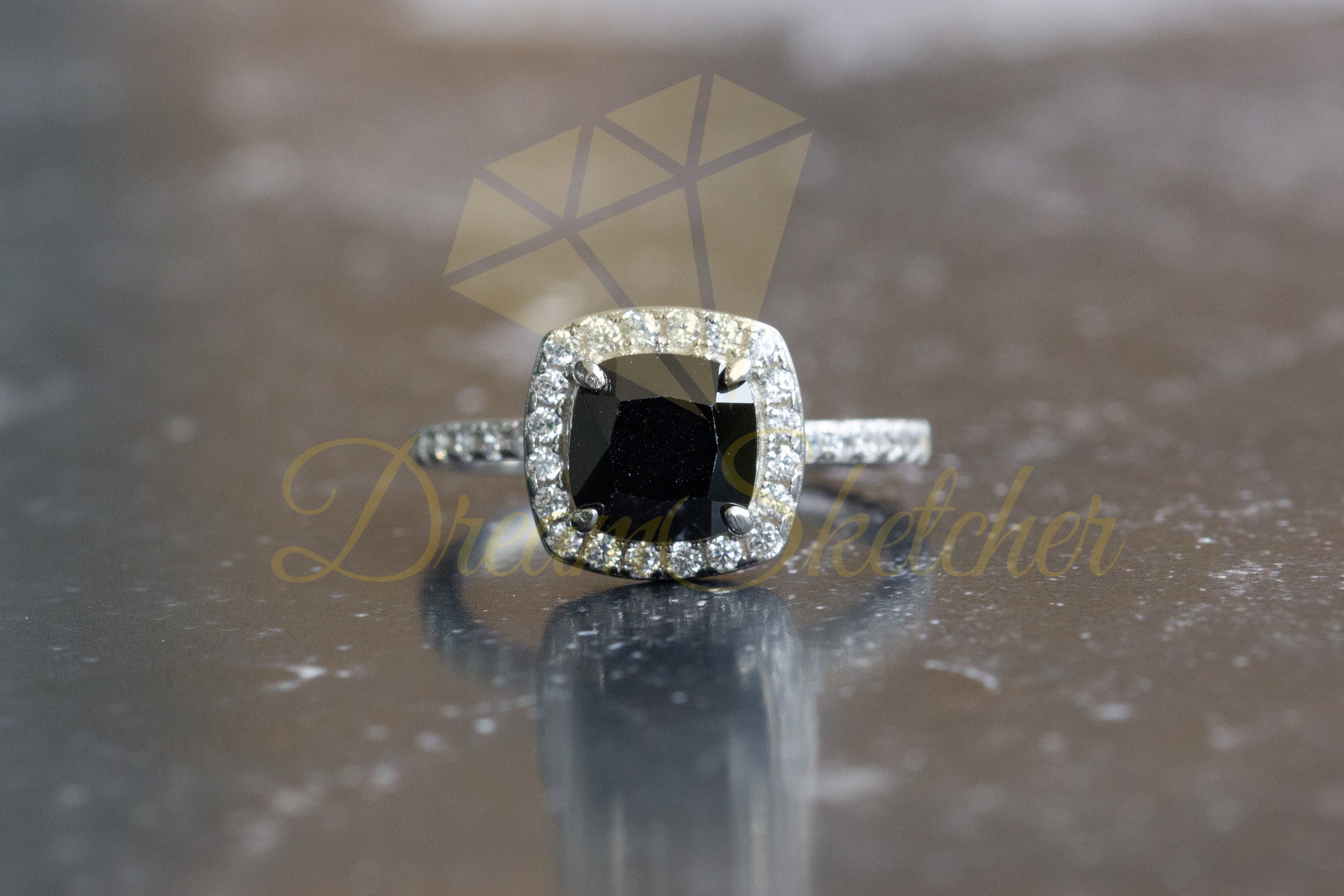 Black Moissanite Diamond Ring Solid 14k White Gold Etsy